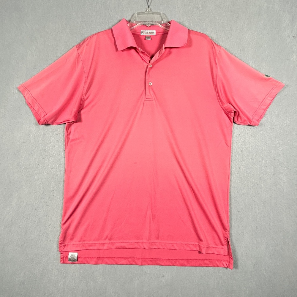 Peter Millar Polo Shirt Mens Large Pink Solid Summer Comfort Short Sleeve Golf